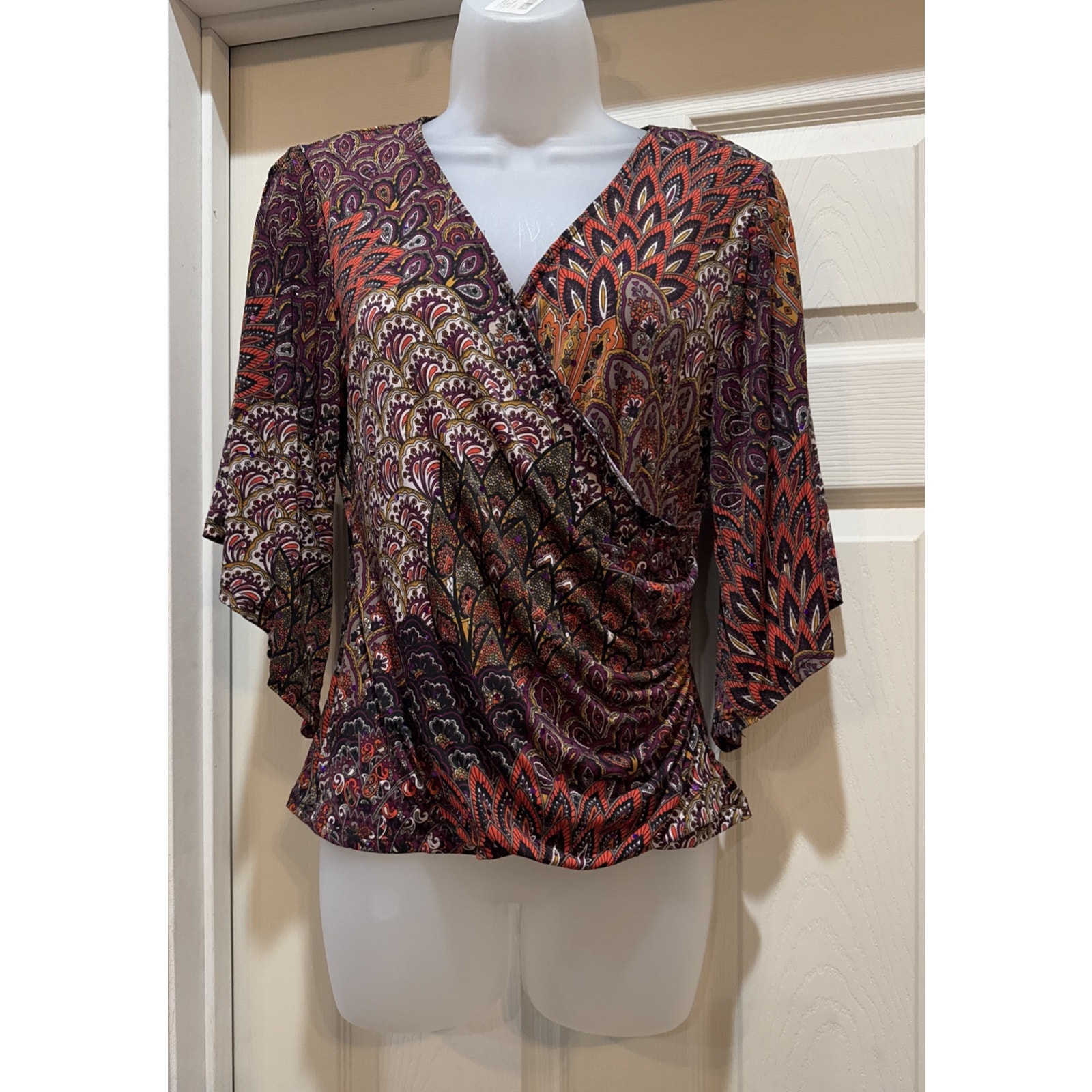 Kbs Vintage Split Sleeve Glittered Blouse Size Womens Small